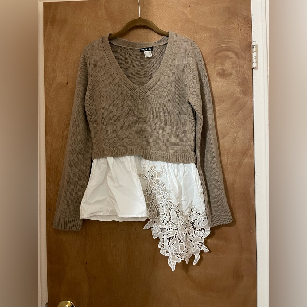 Tan and white, Sweater. Size M